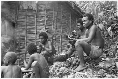 Eating coconut pudding from the bowl