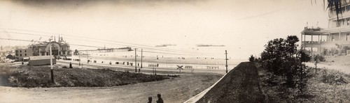 Santa Cruz with the Great White Fleet anchored off shore