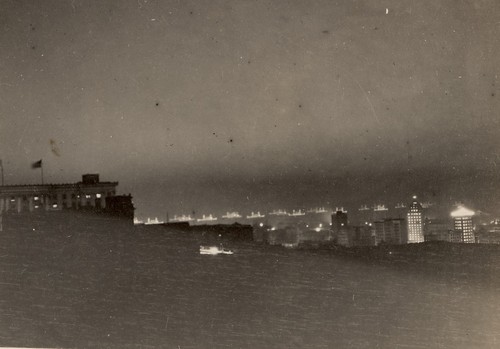 Great White Fleet at night, anchored off San Francisco