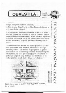 Christ's Pentecostal Church Ljubljana, Bulletin, February - March, 1989