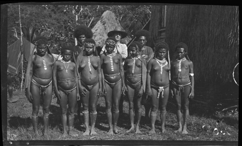 Mafulu women and girls of Deva Deva village, in mountains of Central Province, wearing shell jewelry