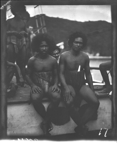 Tahoa & Tapangi on ship, Rennell Island in background