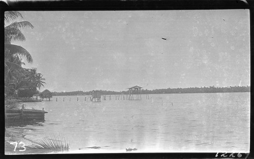 Latrines built over a lagoon in Tuvalu