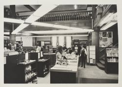First floor of Petaluma Carnegie Library with staff, 20 Fourth Street, Petaluma, California, April 1, 1973
