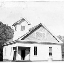 Photo postcard of Coloma Schoolhouse, Coloma, El Dorado County