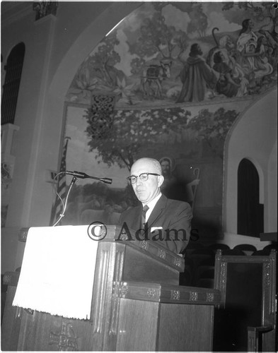 Congressman at podium, Los Angeles, 1964