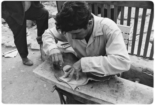 Francisco Arce working leather at Rancho San Gregorio