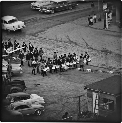 School marching band in parade