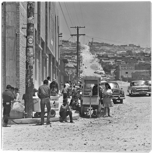 Corner of the Divina Providencia Church in Colonia Libertad with street venders