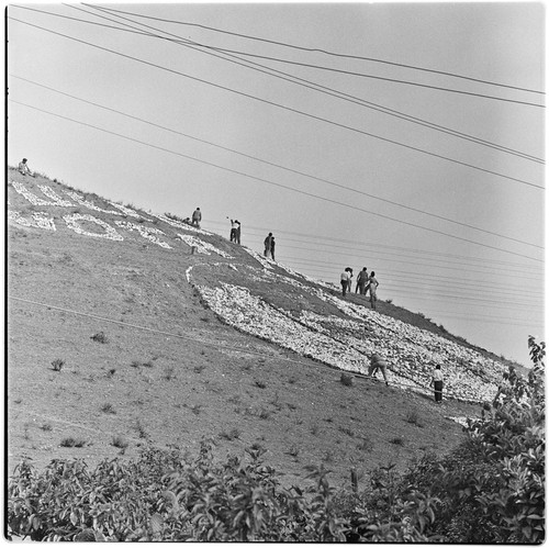 Political propaganda being placed on a Tijuana hillside