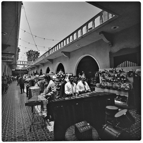 Pasaje Sonia, one of the popular arcades along Avenida Revolución, enlivened with marimba music by Francisco "Pancho" Bobadilla, Gonzalo Bobadillo, and Antonio Palacios