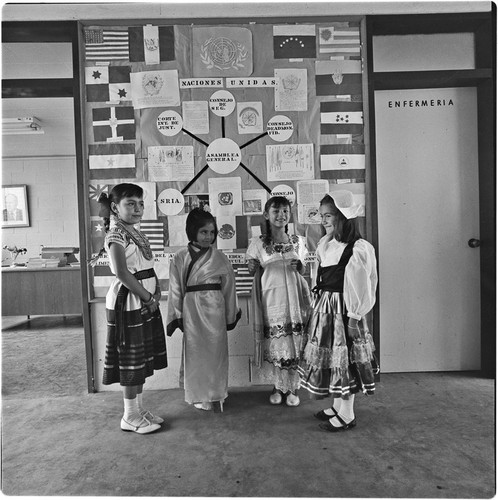 Students representing several countries during the celebration of Day of the United Nations. Alessio School Number 4, Colonia Postal