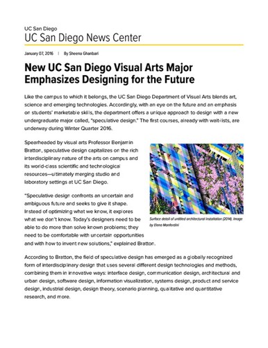 New UC San Diego Visual Arts Major Emphasizes Designing for the Future