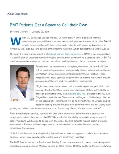 BMT Patients Get a Space to Call their Own