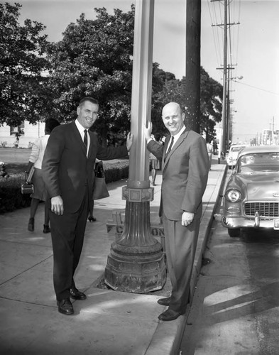 Gordon Hahn and street light, Los Angeles, 1962