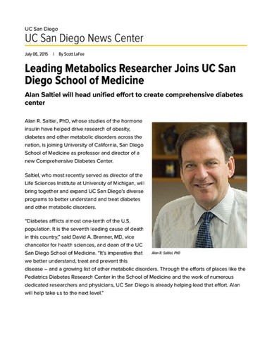 Leading Metabolics Researcher Joins UC San Diego School of Medicine