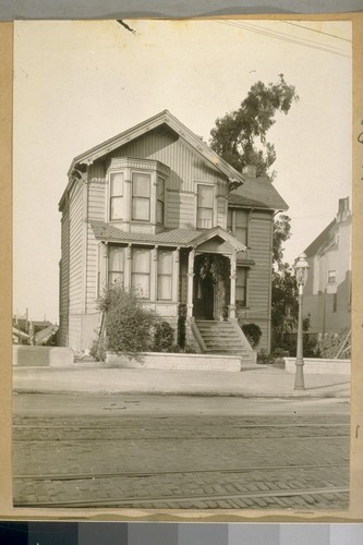 The old home of Miss Jennie M. A. Hurley on the North side of Pacific Ave. between Franklin and Gough Sts. Built in 1874. Miss Hurley was the oldest Principal in the S.F. [San Francisco] Schools. For years she was the Principal of the old Spring Valley on Presidio Road now Union St. between Franklin and Gough. Nov. 29/24