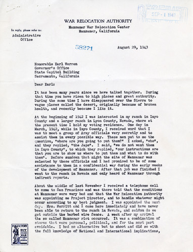 Correspondence on Manzanar and Loyalty