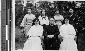 Group portrait of Msgr. Paul Furuya, two Maryknoll Sisters and four Japanese women, Japan, July 1, 1941