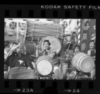 Drummers performing during Nisei Week parade in Los Angeles, 1984