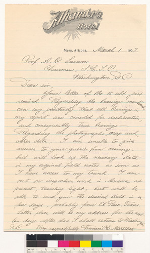 Letter to A.C. Lawson from Francois E Matthes: March 1, 1907