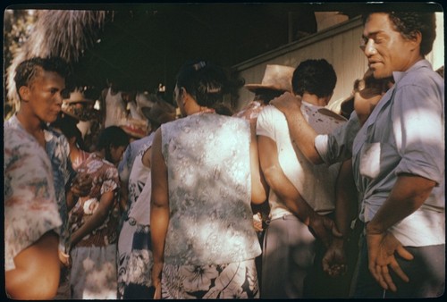 Local people at archaeology exhibit, Moorea