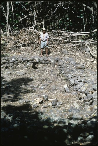 Marae and Polynesian man, Hua, French Polynesia