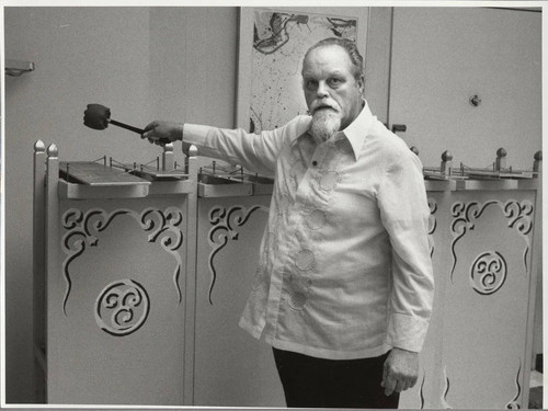 Photograph of Lou Harrison with his gamelan