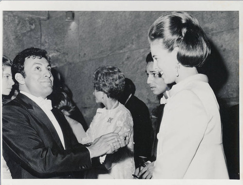 Photograph of Zubin Mehta with the Queen Mother Frederika, Andre Watts, and Queen Anne-Marie of Greece