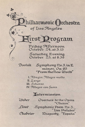 First Programme of the Philharmonic Orchestra of Los Angeles