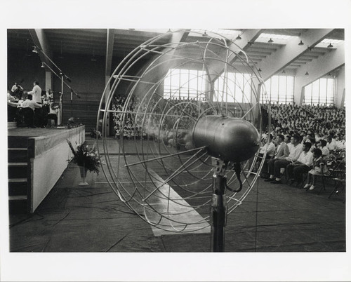 Los Angeles Philharmonic in performance with electric fan in foreground