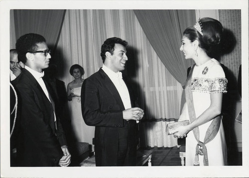 Photograph of André Watts and Zubin Mehta with the Empress of Iran