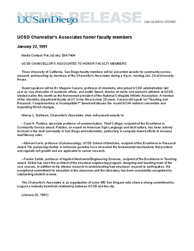 UCSD Chancellor's Associates honor faculty members