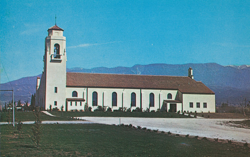 A postcard of the San Gorgonio Catholic Church, located on 1234 Palm Ave