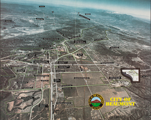City of Beaumont aerial photo map showing present developments and planning developments