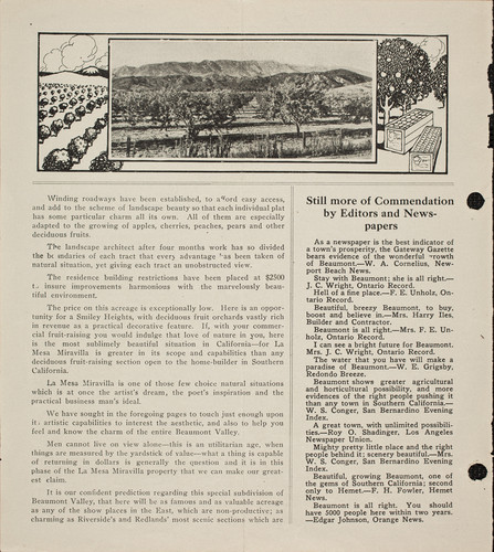 Beaumont Land & Water Company brochure advertising La Mesa Miravilla development