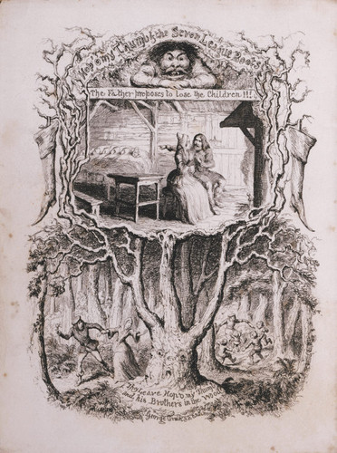 The father proposes to lose the children; They leave Hop-O'My Thumb and his brothers in the wood, frontispiece to Hop-O'My-Thumb and the Seven-League Boots