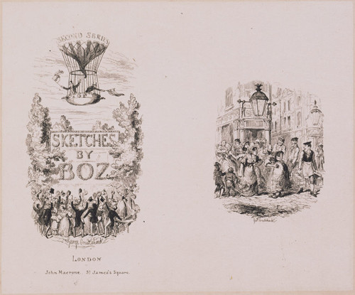 Title page (Second Series) and Seven Dials, undivided proofs for Sketches by Boz