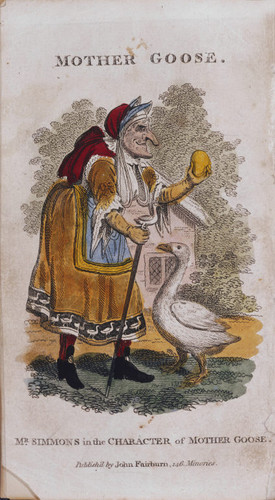 Mr. Simmons in the Character of Mother Goose, frontispiece to Fairburn's Description of the Popular and Comic New Pantomime, called Harlequin and Mother Goose, or the Golden Egg