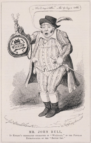 Mr. John Bull, in Keeley's celebrated character of "Willibald," in the Popular Extravaganza of "The Bottle Imp" from George Cruikshank's Table Book, number 11