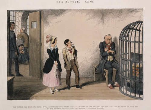 The Bottle Has Done Its Work--It Has Destroyed the Infant and the Mother, It Has Brought the Son and the Daughter to Vice and to the Streets, and Has Left the Father a Hopeless Maniac, plate VIII from The Bottle