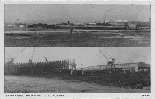 [Photograph showing two views of the Kaiser Shipyards]