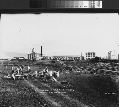 [Photograph of the Pullman shops and yard under construction]