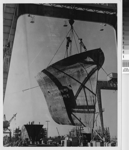 [Photograph of a liberty ship bow]