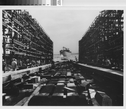 [Photograph of the liberty ship Joseph Smith at launching]