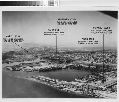 [Aerial photograph of Richmond Shipyards with building availability]