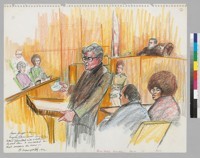 Albert Harris, Jr. reading Angela Davis' love letters; Leo Branton, Jr.; Angela Davis; Judge Richard Arnason; Partial Jury; Court Reporter