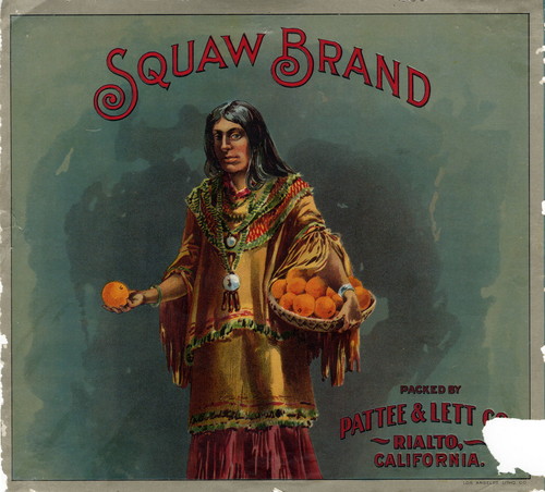 Crate label, "Squaw Brand." Packed by Pattee & Lett Co. Rialto, Calif