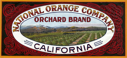 Crate label, "Orchard Brand." National Orange Company, Riverside, Calif