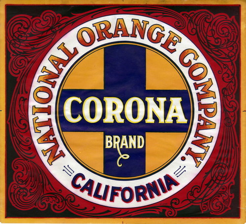 Crate label, "National Orange Company." Corona Brand